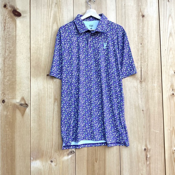 1764 Mens Purple Floral Short Sleeve Polo Shirt Sz Large - Picture 2 of 5